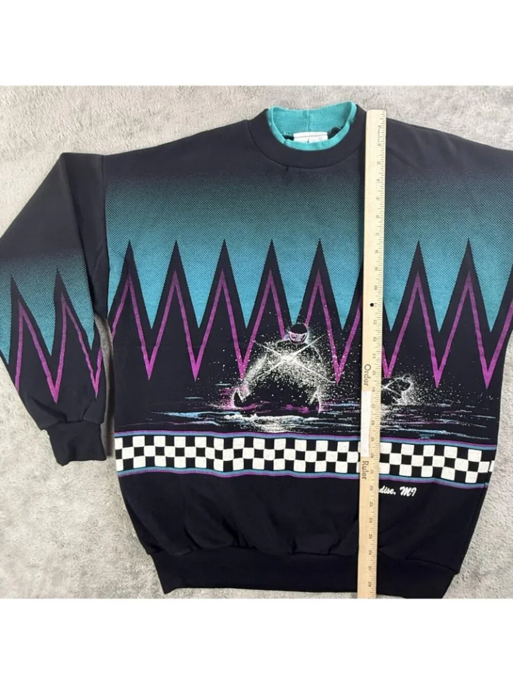 Vintage Artisans Sweatshirt Mens XL Black Water Ski Graphic Fleece USA 90s AOP - Picture 10 of 16
